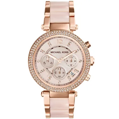 MICHAEL KORS ženske ure MK5896 Parker – rožnato zlata kronograf ura s kristali
